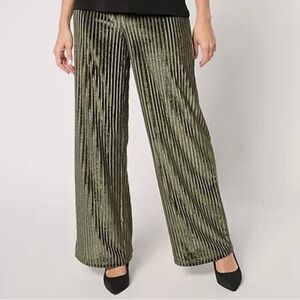 NEW Dennis Basso Stretch Velvet Wide Leg Pants-Rich Olive-2X-A672940